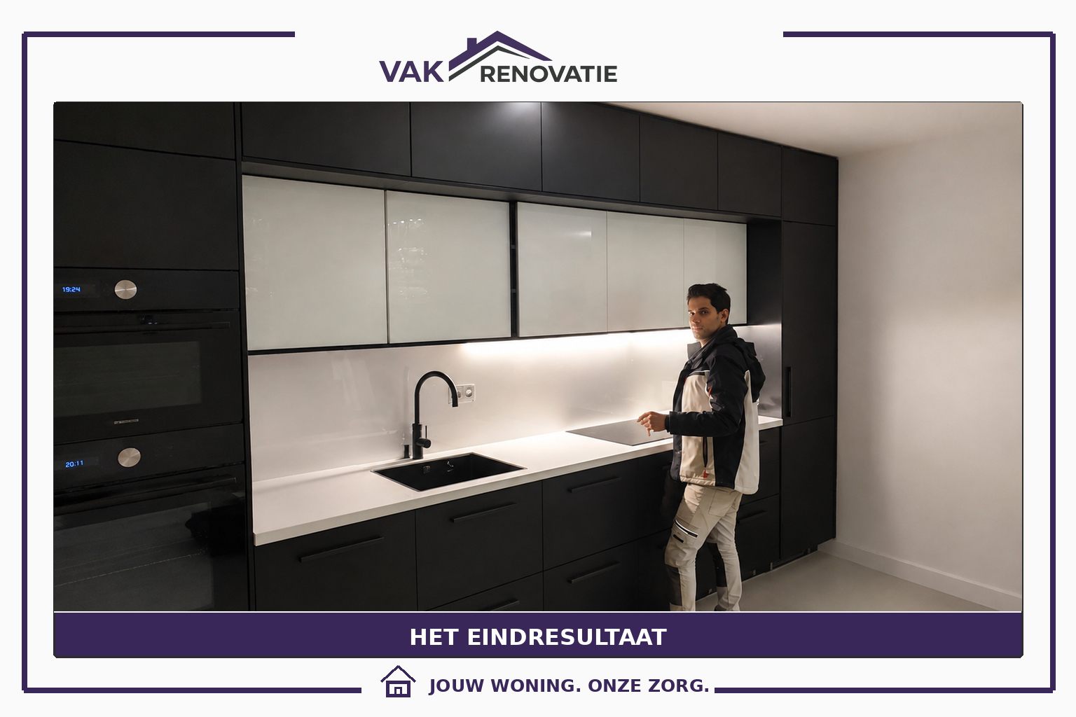 Zwarte keuken met werkbladverlichting: eindresultaat – Vakrenovatie