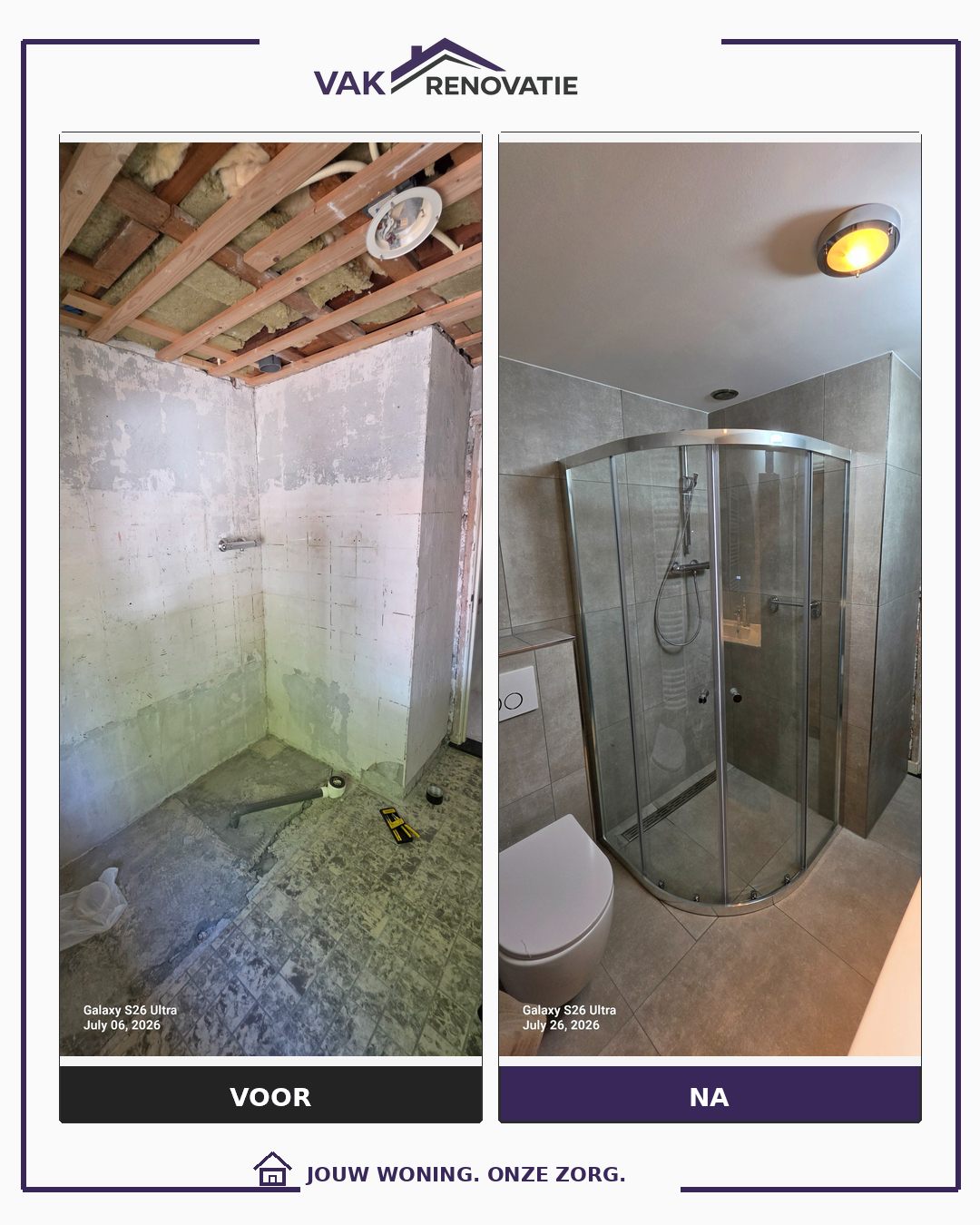 Badkamerrenovatie met douche: voor en na – Vakrenovatie