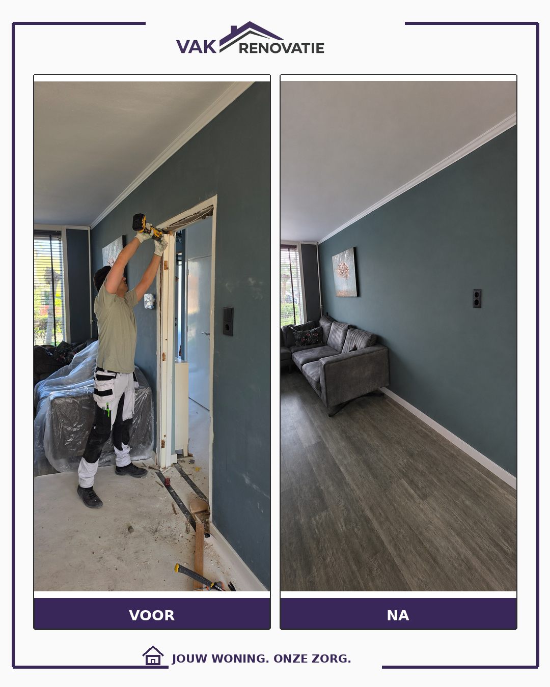 Wand herstellen en afwerken: voor en na – Vakrenovatie