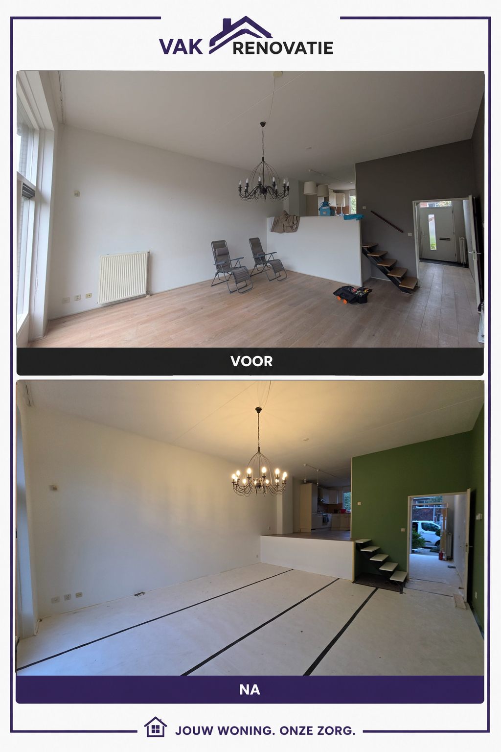 Woonkamer schilderen: voor en na – Vakrenovatie