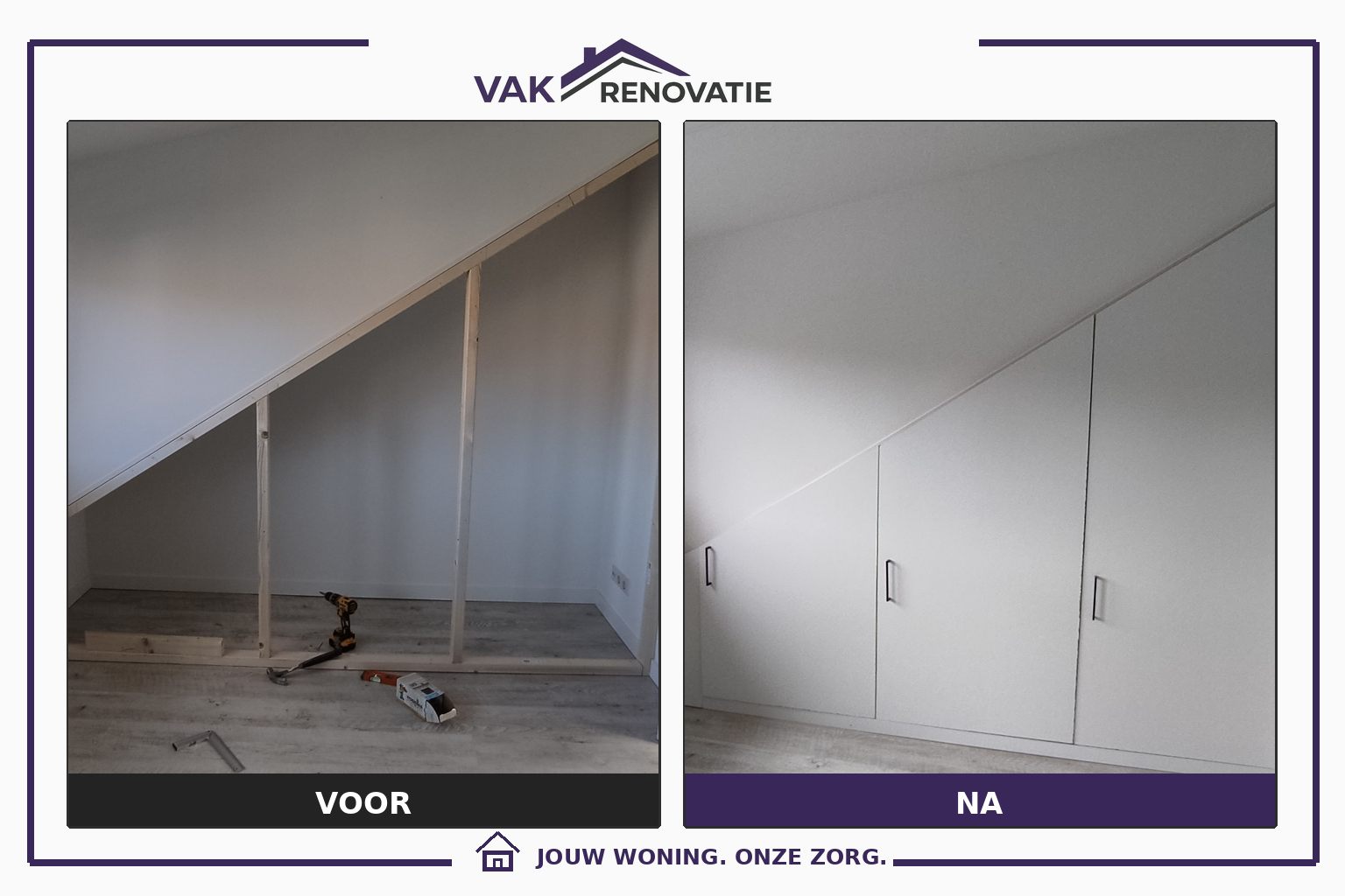 Zolderkast op maat: voor en na – Vakrenovatie