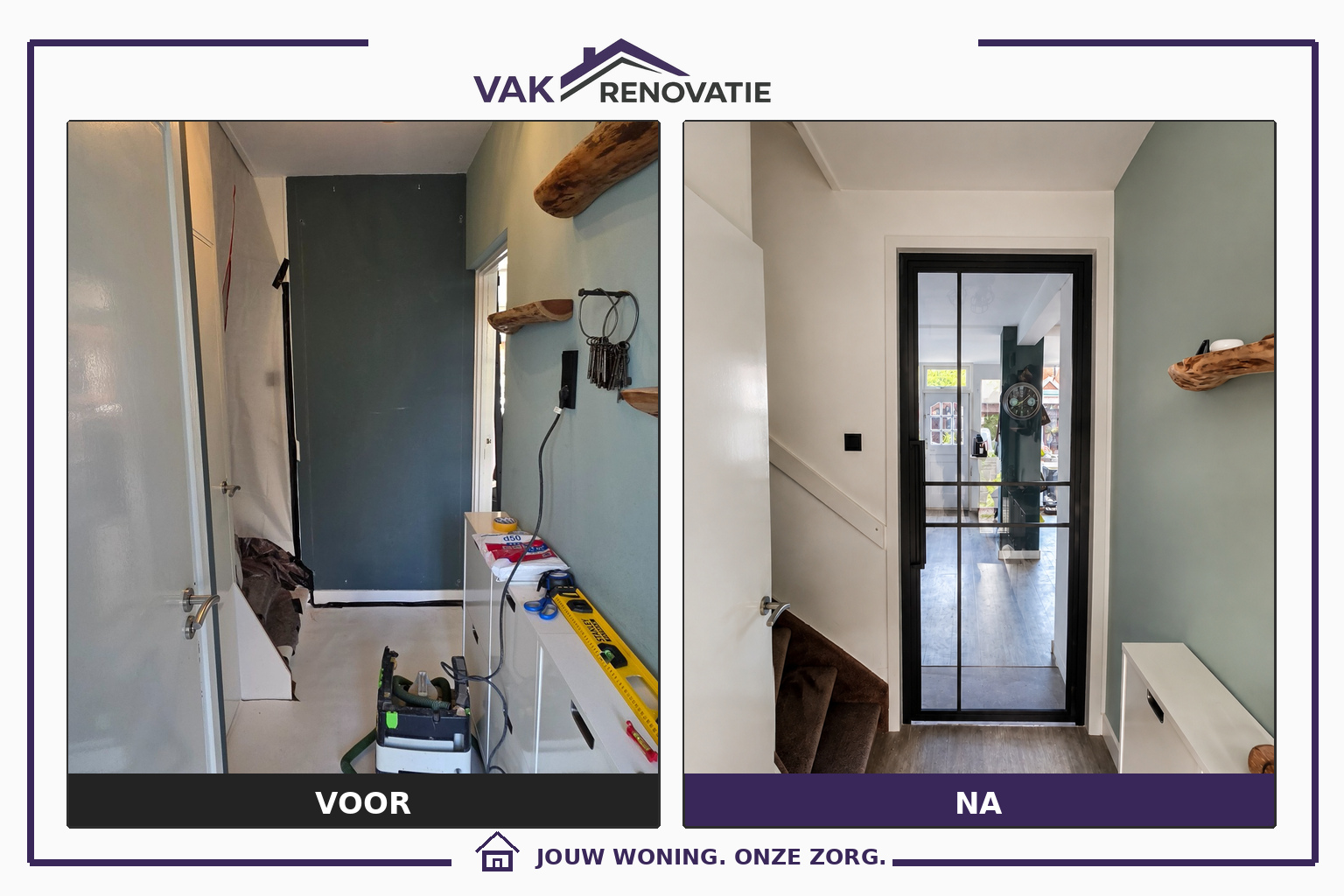 Halrenovatie met glazen binnendeur in Barendrecht: voor en na